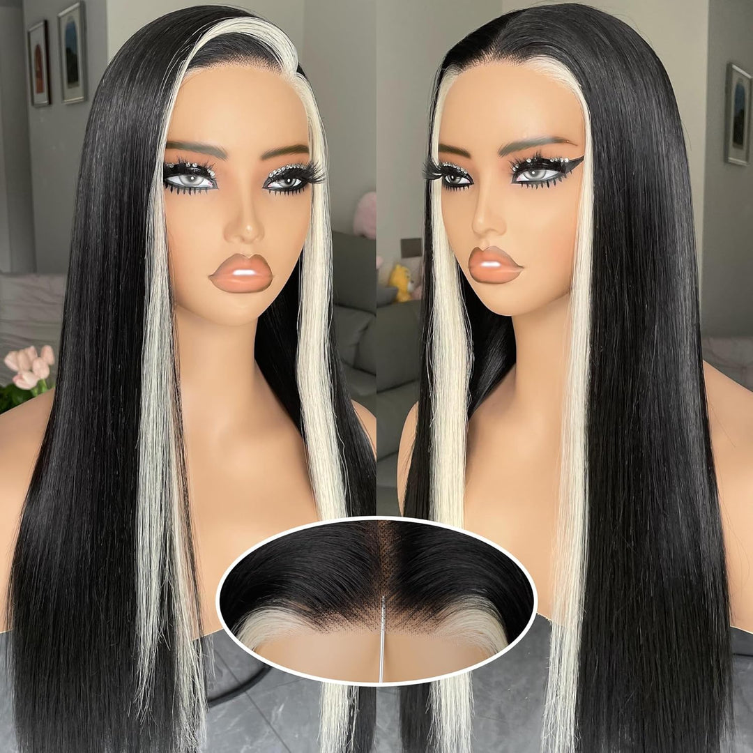 BLL Wear and Go Glueless Wigs, Pre Plucked Pre Cut Lace 6x4.5 Lace Front Wig for Beginners 26inch Natural Black Straight Glueless Synthetic Wig for Black Women