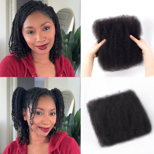 Afro Kinkys Bulk Human Hair 50g 12Inch -100% Real Human Hair for Mini Twist, Braiding, Loc Extensions & Crochet, Kinky Curly Hair Bundles