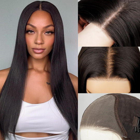 BLL Wear and Go Glueless Wigs, Pre Plucked Pre Cut Lace 6x4.5 Lace Front Wig for Beginners 26inch Natural Black Straight Glueless Synthetic Wig for Black Women