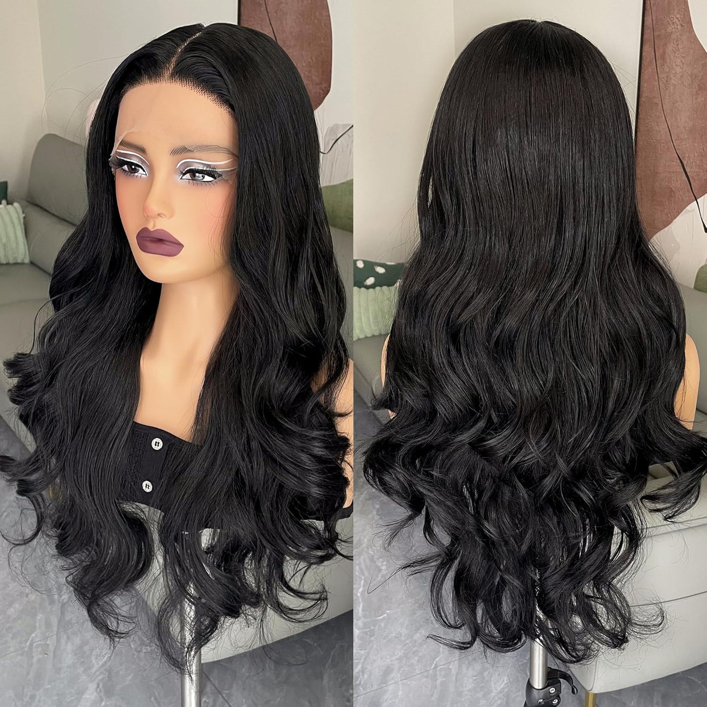 13x5x1 Tpart Wig Pre Plucked Hairline Glueless Wig Synthetic Body Wave 26 Inch Lace Front Wig