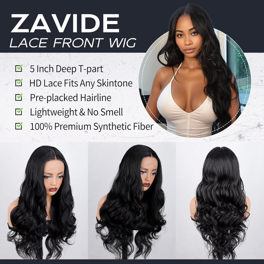 13x5x1 Tpart Wig Pre Plucked Hairline Glueless Wig Synthetic Body Wave 26 Inch Lace Front Wig