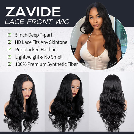 13x5x1 Tpart Wig Pre Plucked Hairline Glueless Wig Synthetic Body Wave 26 Inch Lace Front Wig