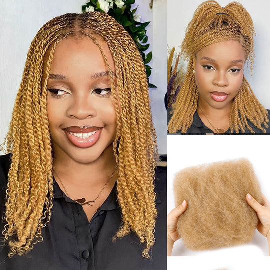 BLL 16 Inch 4 Packs Afro Kinkys Bulk Human Hair-100% Real Hair for Mini Twist Braiding Dreadlock Loc Extensions