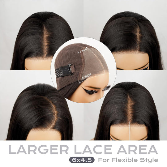 BLL Wear and Go Glueless Wigs, Pre Plucked Pre Cut Lace 6x4.5 Lace Front Wig for Beginners 26inch Natural Black Straight Glueless Synthetic Wig for Black Women