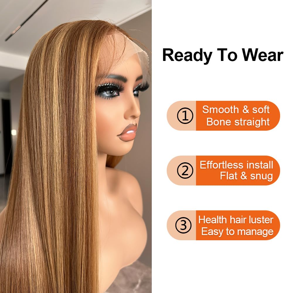 30 Inch Honey Blonde HD Lace Front Wig Pre Plucked Ready to Wear Glueless 13x5x1 Highlight Synthetic Lace Front Wig for Women