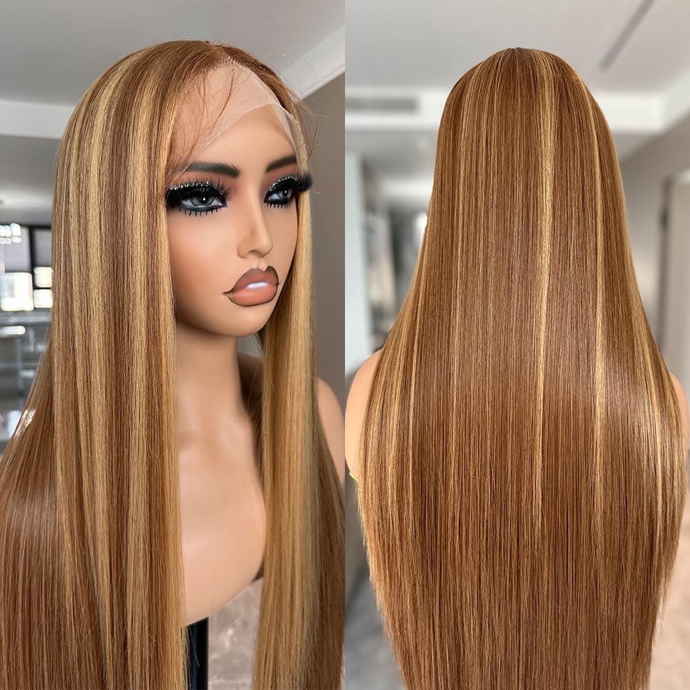 30 Inch Honey Blonde HD Lace Front Wig Pre Plucked Ready to Wear Glueless 13x5x1 Highlight Synthetic Lace Front Wig for Women