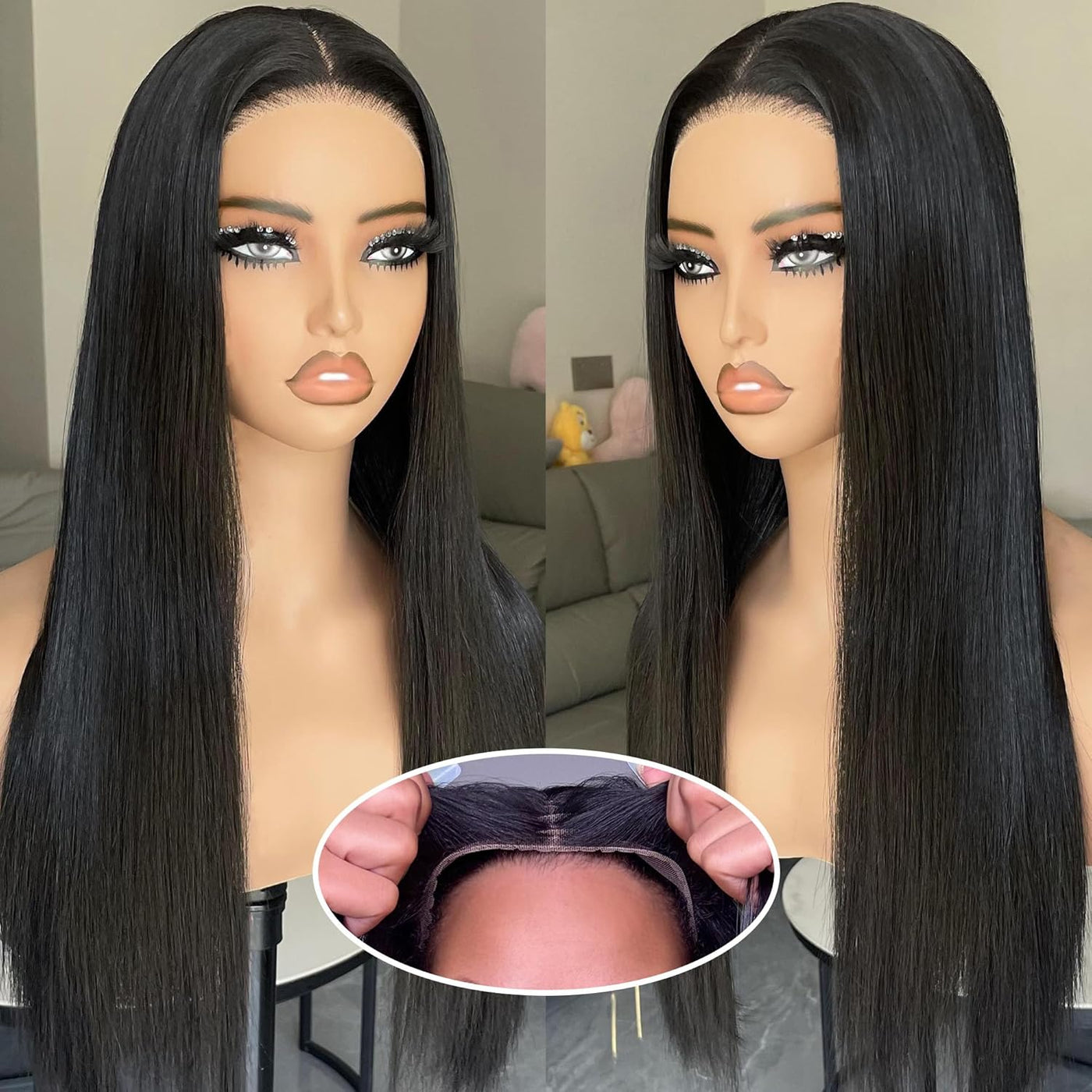 BLL Wear and Go Glueless Wigs, Pre Plucked Pre Cut Lace 6x4.5 Lace Front Wig for Beginners 26inch Natural Black Straight Glueless Synthetic Wig for Black Women