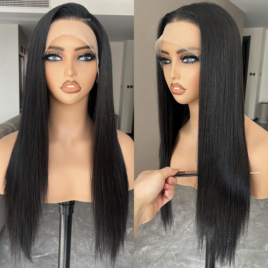 Synthetic Lace Front Wig, 13x4 Hd Lace Wigs Pre Plucked Long Straight Glueless Natural Black Wigs For Black Women 26inch Ready to Wear Wigs With Baby Hair