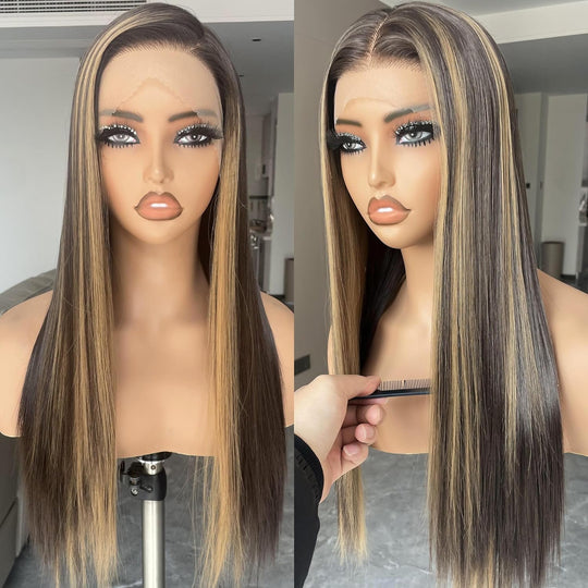 Synthetic Lace Front Wig, 13x4 Hd Lace Wigs Pre Plucked Long Straight Glueless Natural Black Wigs For Black Women 26inch Ready to Wear Wigs With Baby Hair