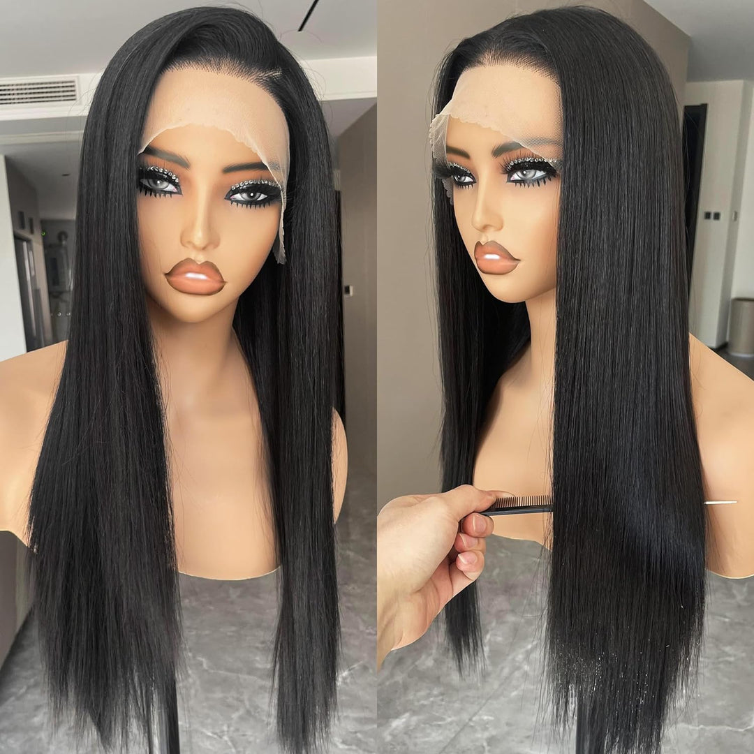 Synthetic Lace Front Wig, 13x4 Hd Lace Wigs Pre Plucked Long Straight Glueless Natural Black Wigs For Black Women 26inch Ready to Wear Wigs With Baby Hair