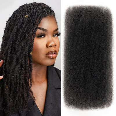 BLL Afro Kinkys Bulk Human Hair-100% Human Hair for Mini Twist Braiding Dreadlock Loc Extensions Afro Kinky Curly Bulk Human Hair