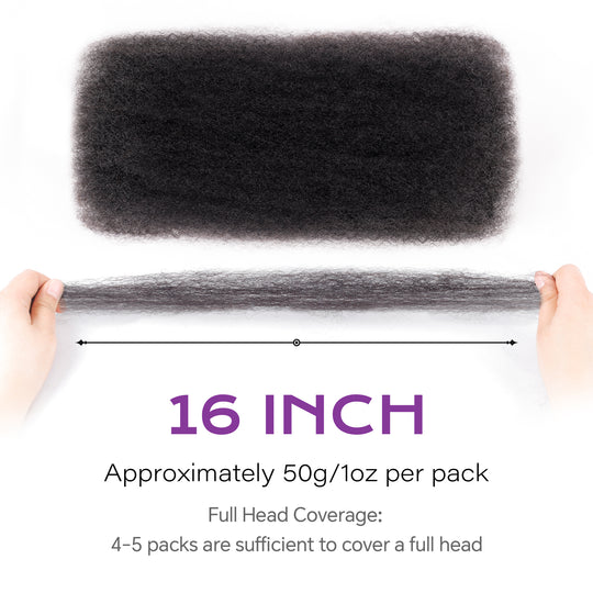 BLL 16 Inch Afro Kinkys Bulk Human Hair for Mini Twist Braiding Dreadlock Loc Extensions