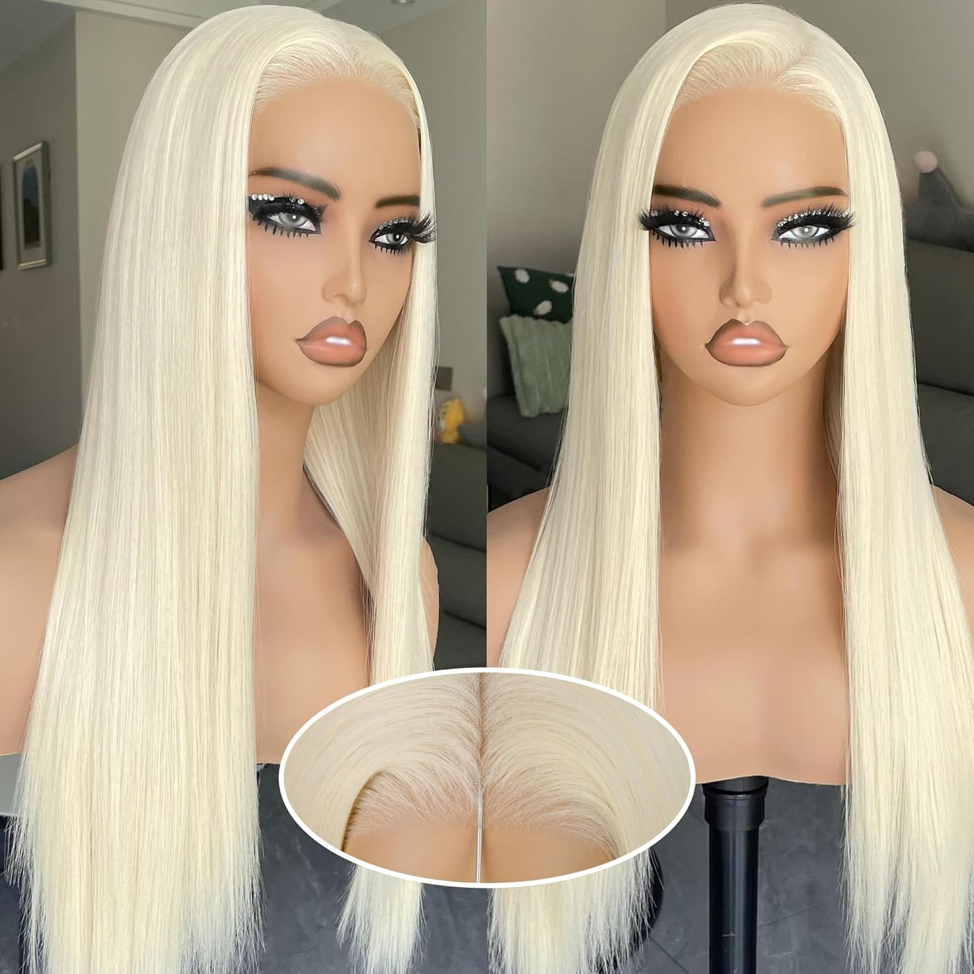 BLL Wear and Go Glueless Wigs, Pre Plucked Pre Cut Lace 6x4.5 Lace Front Wig for Beginners 26inch Natural Black Straight Glueless Synthetic Wig for Black Women