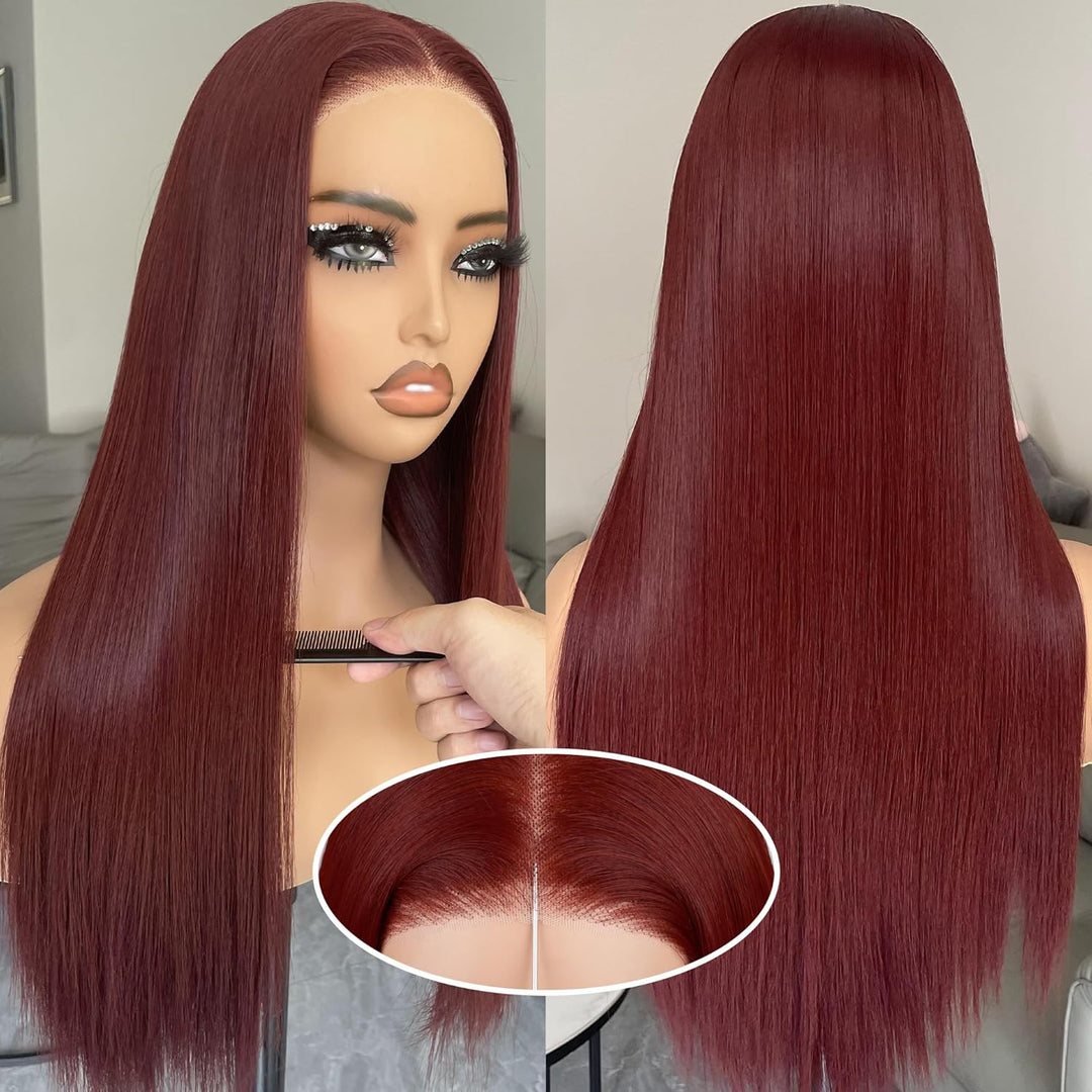 BLL Wear and Go Glueless Wigs, Pre Plucked Pre Cut Lace 6x4.5 Lace Front Wig for Beginners 26inch Natural Black Straight Glueless Synthetic Wig for Black Women