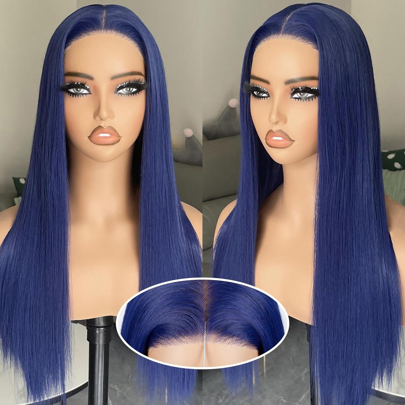 BLL Wear and Go Glueless Wigs, Pre Plucked Pre Cut Lace 6x4.5 Lace Front Wig for Beginners 26inch Natural Black Straight Glueless Synthetic Wig for Black Women