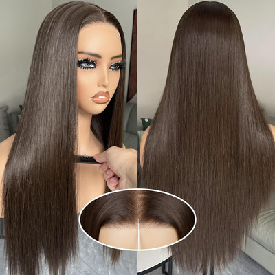 BLL Wear and Go Glueless Wigs, Pre Plucked Pre Cut Lace 6x4.5 Lace Front Wig for Beginners 26inch Natural Black Straight Glueless Synthetic Wig for Black Women